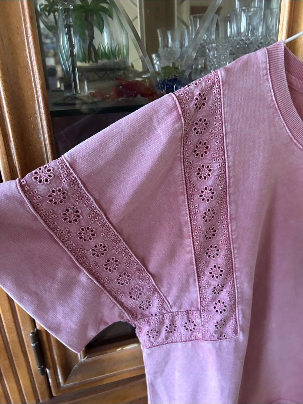 Jane and Delancey Dusty Mauve Eyelet Short-Sleeve Tee - Picture 3 of 6